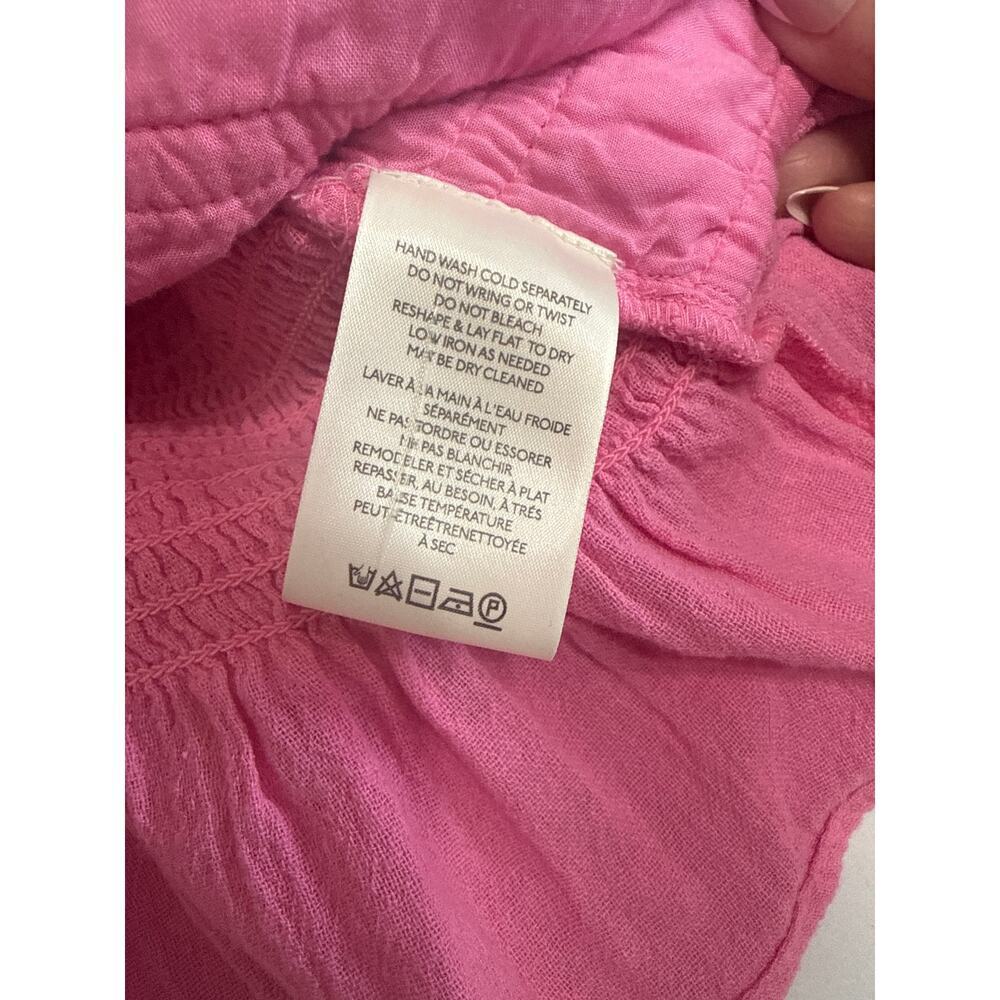 Free People Chole Cropped Top Blouse Ruffle Puffed Sleeves Smocked Pink Medium - Picture 8 of 10